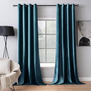 MIULEE Black Out Velvet Curtains 96 Inch Length for Room Darkening Long Blackout Curtains with Grommet Top for Bedroom/Living Room Light Blocking Thermal Insulating Soundproof Set of 2， Black(Peacock Blue)
