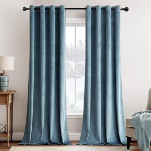 MIULEE Black Out Velvet Curtains 96 Inch Length for Room Darkening Long Blackout Curtains with Grommet Top for Bedroom/Living Room Light Blocking Thermal Insulating Soundproof Set of 2， Black(Dark Slate)