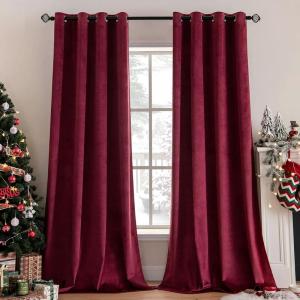 MIULEE Black Out Velvet Curtains 96 Inch Length for Room Darkening Long Blackout Curtains with Grommet Top for Bedroom/Living Room Light Blocking Thermal Insulating Soundproof Set of 2， Black(Burgundy)