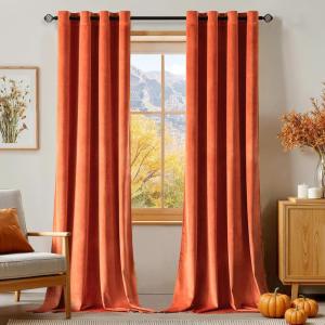 MIULEE Black Out Velvet Curtains 96 Inch Length for Room Darkening Long Blackout Curtains with Grommet Top for Bedroom/Living Room Light Blocking Thermal Insulating Soundproof Set of 2， Black(Burnt Orange)