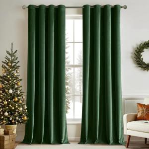 MIULEE Black Out Velvet Curtains 96 Inch Length for Room Darkening Long Blackout Curtains with Grommet Top for Bedroom/Living Room Light Blocking Thermal Insulating Soundproof Set of 2， Black(Emerald Green)