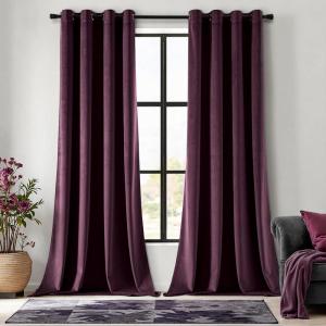 MIULEE Black Out Velvet Curtains 96 Inch Length for Room Darkening Long Blackout Curtains with Grommet Top for Bedroom/Living Room Light Blocking Thermal Insulating Soundproof Set of 2， Black(Purple Orchid)