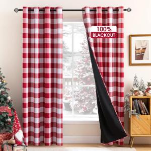 MIULEE Buffalo Plaid Blackout Curtains for Christmas 84 Inches Long Thermal Insulated Window Drapes with Printed Plaid for Living Room 2 Panels 52 Inch by 84 Inch Red and White(Red and White)