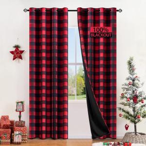 MIULEE Buffalo Plaid Blackout Curtains for Christmas 84 Inches Long Thermal Insulated Window Drapes with Printed Plaid for Living Room 2 Panels 52 Inch by 84 Inch Red and White(Red and Black)