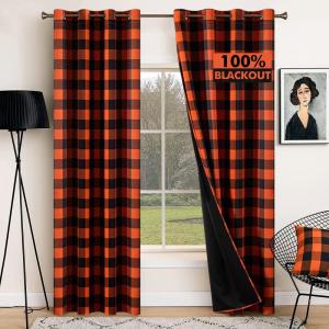 MIULEE Buffalo Plaid Blackout Curtains for Christmas 84 Inches Long Thermal Insulated Window Drapes with Printed Plaid for Living Room 2 Panels 52 Inch by 84 Inch Red and White(Orange and Black)