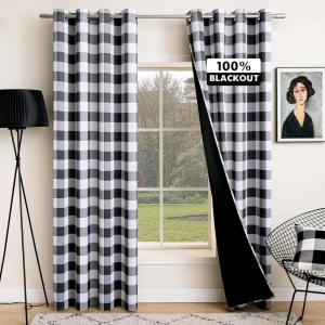 MIULEE Buffalo Plaid Blackout Curtains for Christmas 84 Inches Long Thermal Insulated Window Drapes with Printed Plaid for Living Room 2 Panels 52 Inch by 84 Inch Red and White(Black and White)