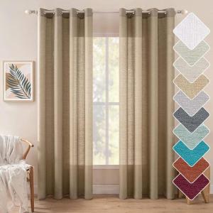 MIULEE Burgundy Red Faux Linen Textured Semi Sheer Curtains for Bedroom Living Room 84 Inches Length 2 Panels Set Grommet Light Filtering Privacy Curtains Drapes Room Christmas Decor Window Treatment(Tan Brown)