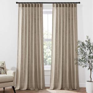 MIULEE Burgundy Red Linen Curtains 84 Inch Length 2 Panels for Bedroom Living Room, Pinch Pleated Soft Thick Linen Textured Window Drapes with Hooks Semi Sheer Light Filtering Christmas Decor(Taupe)