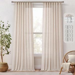 MIULEE Burgundy Red Linen Curtains 84 Inch Length 2 Panels for Bedroom Living Room, Pinch Pleated Soft Thick Linen Textured Window Drapes with Hooks Semi Sheer Light Filtering Christmas Decor(Birch)