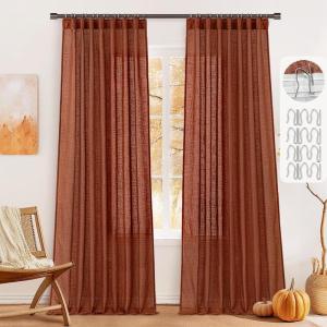 MIULEE Burgundy Red Linen Curtains 84 Inch Length 2 Panels for Bedroom Living Room, Pinch Pleated Soft Thick Linen Textured Window Drapes with Hooks Semi Sheer Light Filtering Christmas Decor(Burnt Orange)