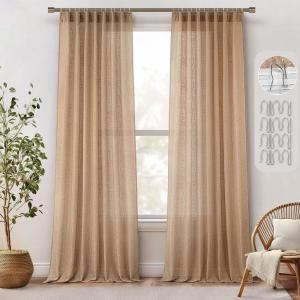 MIULEE Burgundy Red Linen Curtains 84 Inch Length 2 Panels for Bedroom Living Room, Pinch Pleated Soft Thick Linen Textured Window Drapes with Hooks Semi Sheer Light Filtering Christmas Decor(Linen Brown)