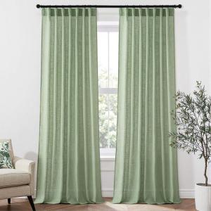 MIULEE Burgundy Red Linen Curtains 84 Inch Length 2 Panels for Bedroom Living Room, Pinch Pleated Soft Thick Linen Textured Window Drapes with Hooks Semi Sheer Light Filtering Christmas Decor(Sage Green)