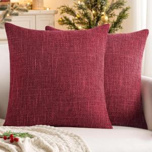 MIULEE Burlap Linen Christmas Throw Pillow Covers 18×18 Inch Set of 2 Dark Green Decorative Pillows Modern Farmhouse Cushion Covers for Outdoor Couch Sofa Bedroom Livingroom Home Decor(Burgundy Red)
