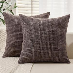 MIULEE Burlap Linen Christmas Throw Pillow Covers 18×18 Inch Set of 2 Dark Green Decorative Pillows Modern Farmhouse Cushion Covers for Outdoor Couch Sofa Bedroom Livingroom Home Decor(Dark Coffee)