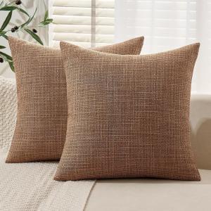 MIULEE Burlap Linen Christmas Throw Pillow Covers 18×18 Inch Set of 2 Dark Green Decorative Pillows Modern Farmhouse Cushion Covers for Outdoor Couch Sofa Bedroom Livingroom Home Decor(Brown)