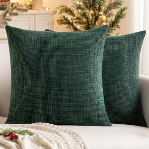 MIULEE Burlap Linen Christmas Throw Pillow Covers 18×18 Inch Set of 2 Dark Green Decorative Pillows Modern Farmhouse Cushion Covers for Outdoor Couch Sofa Bedroom Livingroom Home Decor(Dark Green)