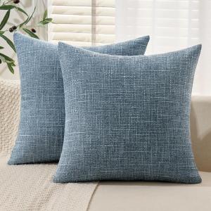 MIULEE Burlap Linen Christmas Throw Pillow Covers 18×18 Inch Set of 2 Dark Green Decorative Pillows Modern Farmhouse Cushion Covers for Outdoor Couch Sofa Bedroom Livingroom Home Decor(Blue)