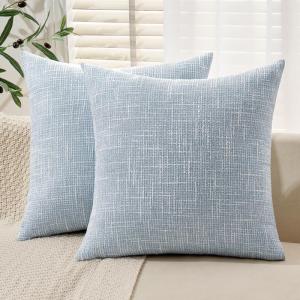 MIULEE Burlap Linen Christmas Throw Pillow Covers 18×18 Inch Set of 2 Dark Green Decorative Pillows Modern Farmhouse Cushion Covers for Outdoor Couch Sofa Bedroom Livingroom Home Decor(Light Blue)