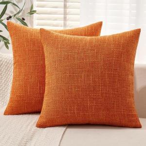 MIULEE Burlap Linen Christmas Throw Pillow Covers 18×18 Inch Set of 2 Dark Green Decorative Pillows Modern Farmhouse Cushion Covers for Outdoor Couch Sofa Bedroom Livingroom Home Decor(Orange)