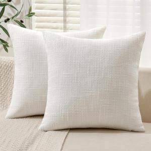 MIULEE Burlap Linen Christmas Throw Pillow Covers 18×18 Inch Set of 2 Dark Green Decorative Pillows Modern Farmhouse Cushion Covers for Outdoor Couch Sofa Bedroom Livingroom Home Decor(Pure White)