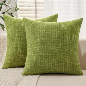 MIULEE Burlap Linen Christmas Throw Pillow Covers 18×18 Inch Set of 2 Dark Green Decorative Pillows Modern Farmhouse Cushion Covers for Outdoor Couch Sofa Bedroom Livingroom Home Decor(Green)