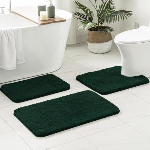 MIULEE Burnt Orange Bathroom Rugs Sets 3 Piece Including U Shaped Toilet Rug – Soft Absorbent Bath Mats Set with Non Slip Rubber Backside, Machine Washable – 20″x30″+16″x24″+U 20″x24″(Dark Green)