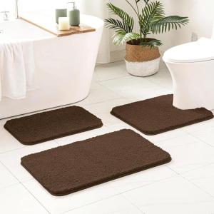 MIULEE Burnt Orange Bathroom Rugs Sets 3 Piece Including U Shaped Toilet Rug – Soft Absorbent Bath Mats Set with Non Slip Rubber Backside, Machine Washable – 20″x30″+16″x24″+U 20″x24″(Brown)