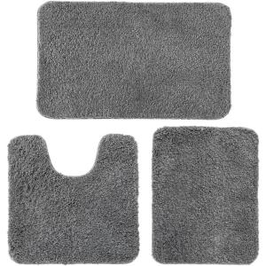 MIULEE Burnt Orange Bathroom Rugs Sets 3 Piece Including U Shaped Toilet Rug – Soft Absorbent Bath Mats Set with Non Slip Rubber Backside, Machine Washable – 20″x30″+16″x24″+U 20″x24″(Grey)