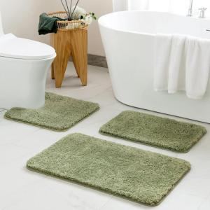 MIULEE Burnt Orange Bathroom Rugs Sets 3 Piece Including U Shaped Toilet Rug – Soft Absorbent Bath Mats Set with Non Slip Rubber Backside, Machine Washable – 20″x30″+16″x24″+U 20″x24″(Sage)