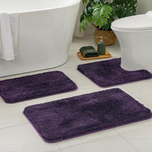 MIULEE Burnt Orange Bathroom Rugs Sets 3 Piece Including U Shaped Toilet Rug – Soft Absorbent Bath Mats Set with Non Slip Rubber Backside, Machine Washable – 20″x30″+16″x24″+U 20″x24″(Dark Purple)