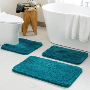 MIULEE Burnt Orange Bathroom Rugs Sets 3 Piece Including U Shaped Toilet Rug – Soft Absorbent Bath Mats Set with Non Slip Rubber Backside, Machine Washable – 20″x30″+16″x24″+U 20″x24″(Teal)