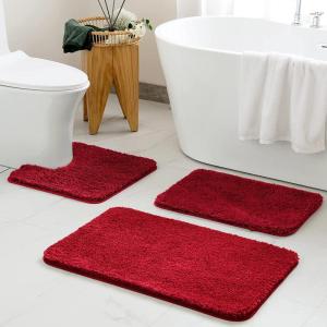 MIULEE Burnt Orange Bathroom Rugs Sets 3 Piece Including U Shaped Toilet Rug – Soft Absorbent Bath Mats Set with Non Slip Rubber Backside, Machine Washable – 20″x30″+16″x24″+U 20″x24″(Red)
