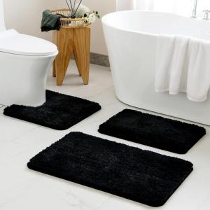 MIULEE Burnt Orange Bathroom Rugs Sets 3 Piece Including U Shaped Toilet Rug – Soft Absorbent Bath Mats Set with Non Slip Rubber Backside, Machine Washable – 20″x30″+16″x24″+U 20″x24″(Black)