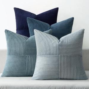 MIULEE Burnt Orange Decorative Throw Pillow Covers 18×18 Inch Set of 4 Boho Color-Clash Cushion Covers Modern Farmhouse Pillow Cases Corduroy Striped Decor for Couch Sofa Bed(Terracotta,Rust)(Dark Blue)