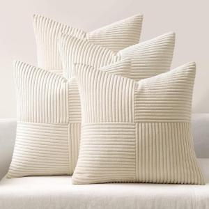 MIULEE Burnt Orange Decorative Throw Pillow Covers 18×18 Inch Set of 4 Boho Color-Clash Cushion Covers Modern Farmhouse Pillow Cases Corduroy Striped Decor for Couch Sofa Bed(Terracotta,Rust)(Beige)