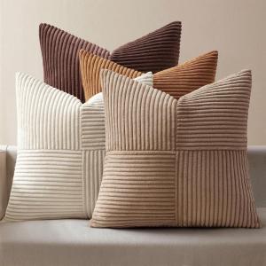 MIULEE Burnt Orange Decorative Throw Pillow Covers 18×18 Inch Set of 4 Boho Color-Clash Cushion Covers Modern Farmhouse Pillow Cases Corduroy Striped Decor for Couch Sofa Bed(Terracotta,Rust)(Brown)