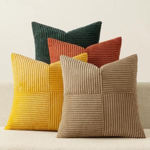 MIULEE Burnt Orange Decorative Throw Pillow Covers 18×18 Inch Set of 4 Boho Color-Clash Cushion Covers Modern Farmhouse Pillow Cases Corduroy Striped Decor for Couch Sofa Bed(Terracotta,Rust)(Green Rust)