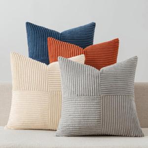 MIULEE Burnt Orange Decorative Throw Pillow Covers 18×18 Inch Set of 4 Boho Color-Clash Cushion Covers Modern Farmhouse Pillow Cases Corduroy Striped Decor for Couch Sofa Bed(Terracotta,Rust)(Blue Rust)