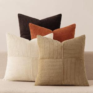 MIULEE Burnt Orange Decorative Throw Pillow Covers 18×18 Inch Set of 4 Boho Color-Clash Cushion Covers Modern Farmhouse Pillow Cases Corduroy Striped Decor for Couch Sofa Bed(Terracotta,Rust)(Brown Beige)