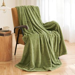 MIULEE Burnt Orange Fleece Blanket, Durable Plush Fuzzy Extra Soft Warm Cozy Striped Flannel Fall Throw Blanket for Couch Sofa Bed 30″x40″(Olive Green)