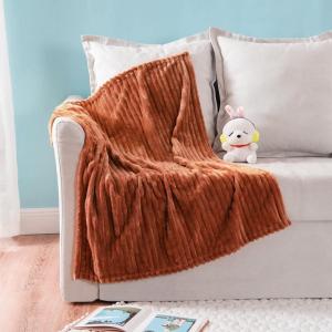 MIULEE Burnt Orange Fleece Blanket, Durable Plush Fuzzy Extra Soft Warm Cozy Striped Flannel Fall Throw Blanket for Couch Sofa Bed 30″x40″(Rust)