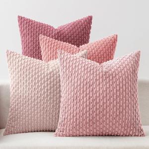 MIULEE Burnt Orange Throw Pillow Covers Soft Couch Decorative Set of 4 Boho Striped Cushion Covers Corduroy Pillowcase Farmhouse Home Decor for Couch Bed Sofa Living Room 18×18 Inch Yellow Orange(Pink)