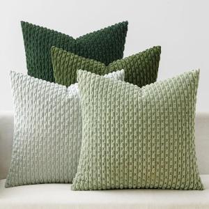 MIULEE Burnt Orange Throw Pillow Covers Soft Couch Decorative Set of 4 Boho Striped Cushion Covers Corduroy Pillowcase Farmhouse Home Decor for Couch Bed Sofa Living Room 18×18 Inch Yellow Orange(Forest Green)