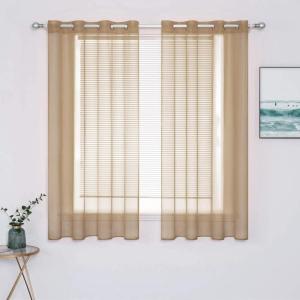 MIULEE Christmas 2 Panels Solid Color Red Sheer Curtains 84 Inch Length Set Elegant Grommet Light Filtering Window Voile Panels/Drapes/Treatment for Bedroom Living Room W54 x L84 Inch, Haute Red(Taupe Brown)