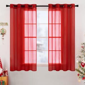 MIULEE Christmas 2 Panels Solid Color Red Sheer Curtains 84 Inch Length Set Elegant Grommet Light Filtering Window Voile Panels/Drapes/Treatment for Bedroom Living Room W54 x L84 Inch, Haute Red(Haute Red)
