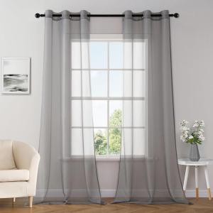 MIULEE Christmas 2 Panels Solid Color Red Sheer Curtains 84 Inch Length Set Elegant Grommet Light Filtering Window Voile Panels/Drapes/Treatment for Bedroom Living Room W54 x L84 Inch, Haute Red(Grey)