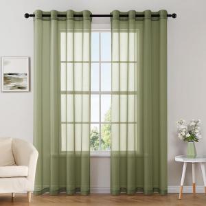 MIULEE Christmas 2 Panels Solid Color Red Sheer Curtains 84 Inch Length Set Elegant Grommet Light Filtering Window Voile Panels/Drapes/Treatment for Bedroom Living Room W54 x L84 Inch, Haute Red(Olive Green)