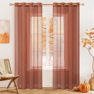 MIULEE Christmas 2 Panels Solid Color Red Sheer Curtains 84 Inch Length Set Elegant Grommet Light Filtering Window Voile Panels/Drapes/Treatment for Bedroom Living Room W54 x L84 Inch, Haute Red(Burnt Orange)