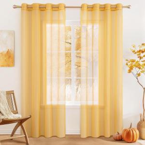MIULEE Christmas 2 Panels Solid Color Red Sheer Curtains 84 Inch Length Set Elegant Grommet Light Filtering Window Voile Panels/Drapes/Treatment for Bedroom Living Room W54 x L84 Inch, Haute Red(Gold)