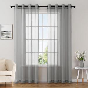 MIULEE Christmas 2 Panels Solid Color Red Sheer Curtains 84 Inch Length Set Elegant Grommet Light Filtering Window Voile Panels/Drapes/Treatment for Bedroom Living Room W54 x L84 Inch, Haute Red(Charcoal Grey)